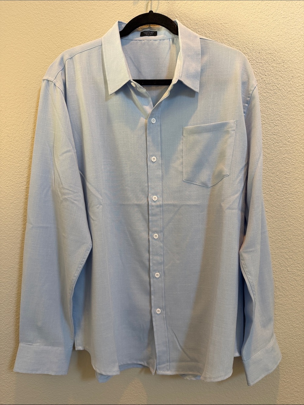Coofandy Men's Light Blue Button-Up Dress Shirt NWOT Linen Blend